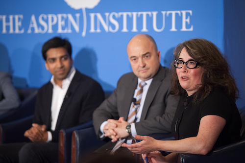 Dayana Yochim moderating a panel on financial well-being in the workplace at the National Press Club for the Aspen Institute
