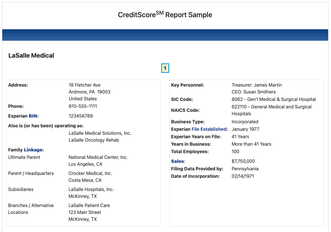 Sample Experian CreditScore Report - 1/4